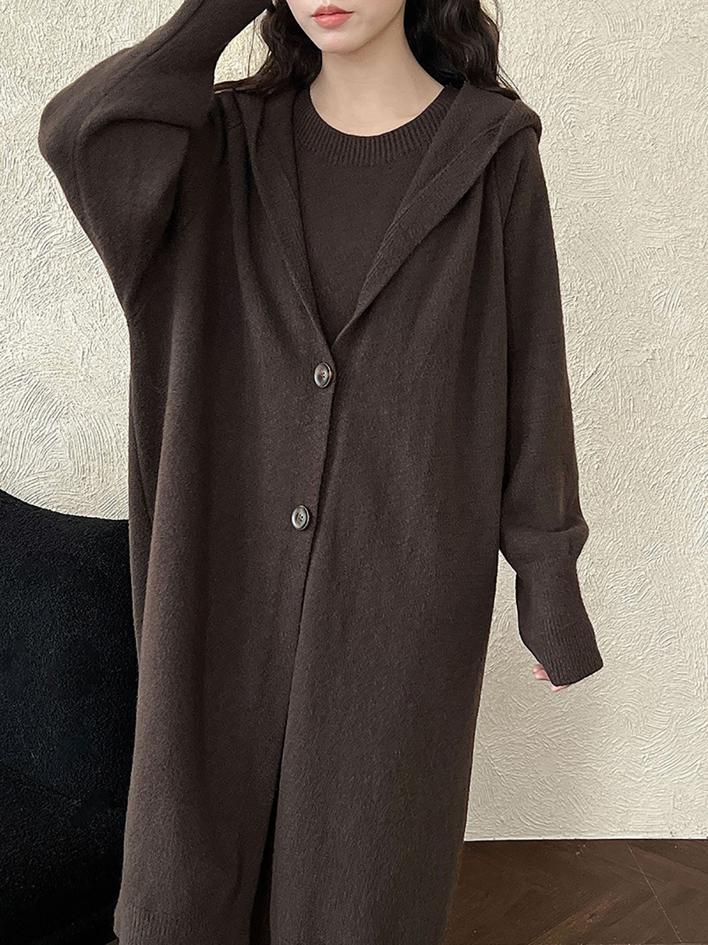 長款連帽針織開襟外套