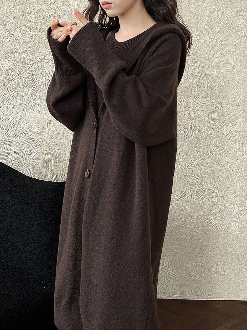 長款連帽針織開襟外套
