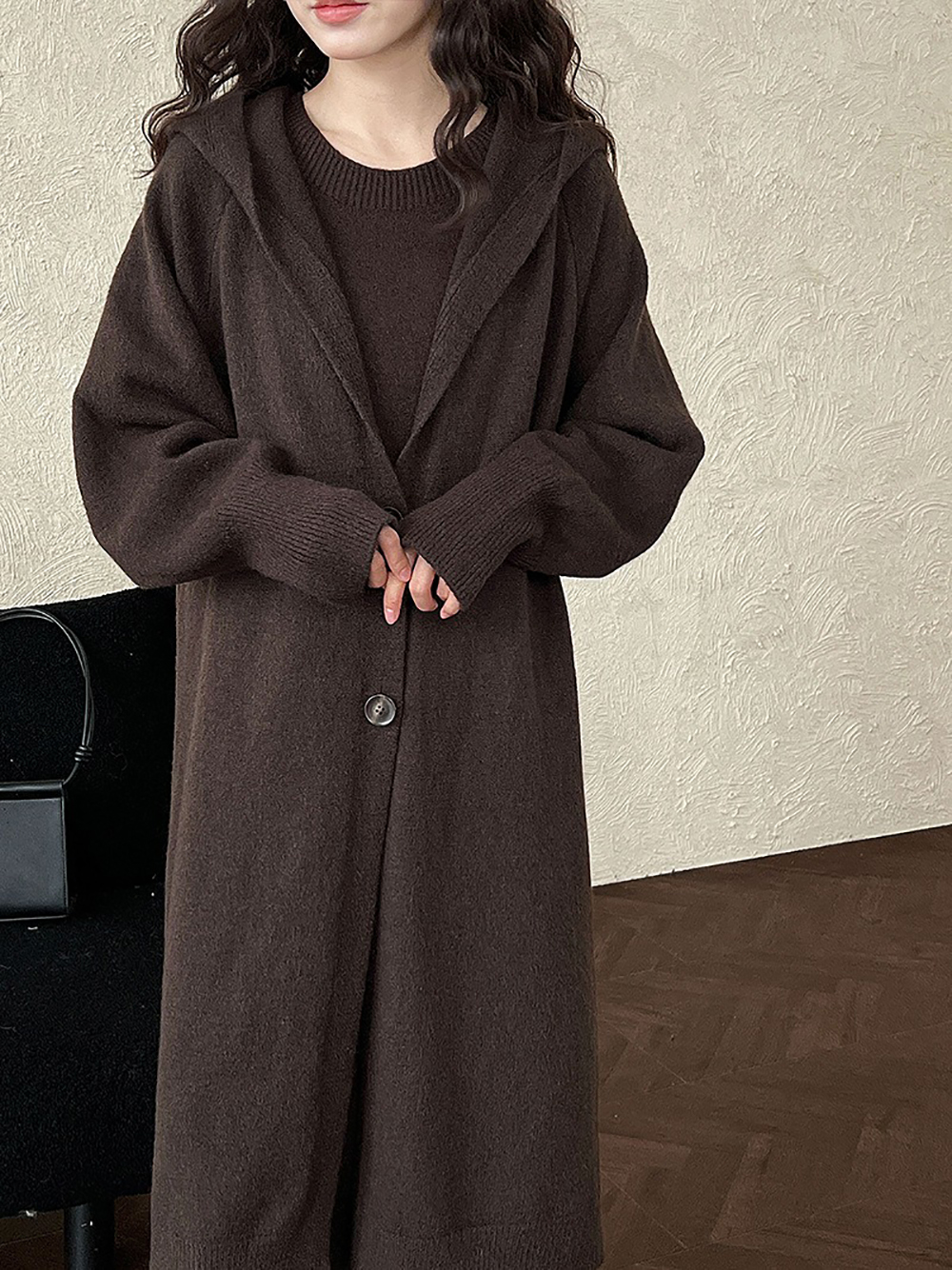 長款連帽針織開襟外套