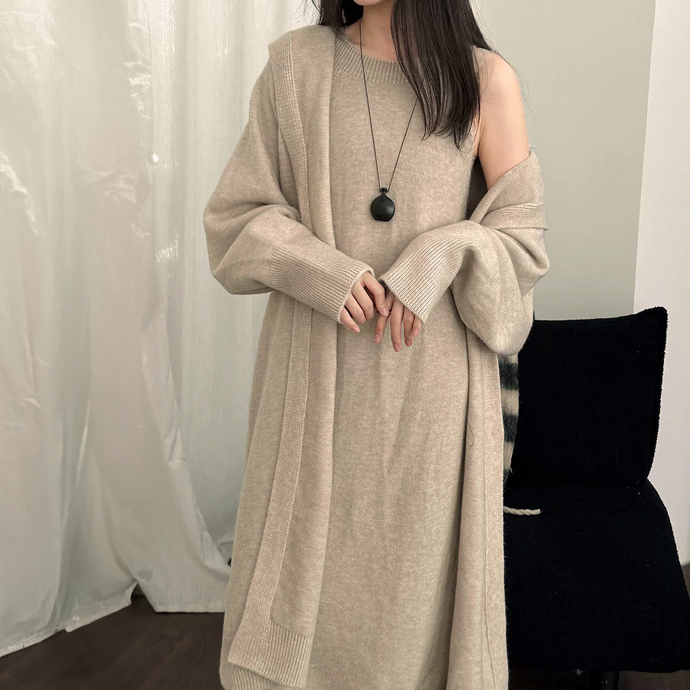 長款連帽針織開襟外套