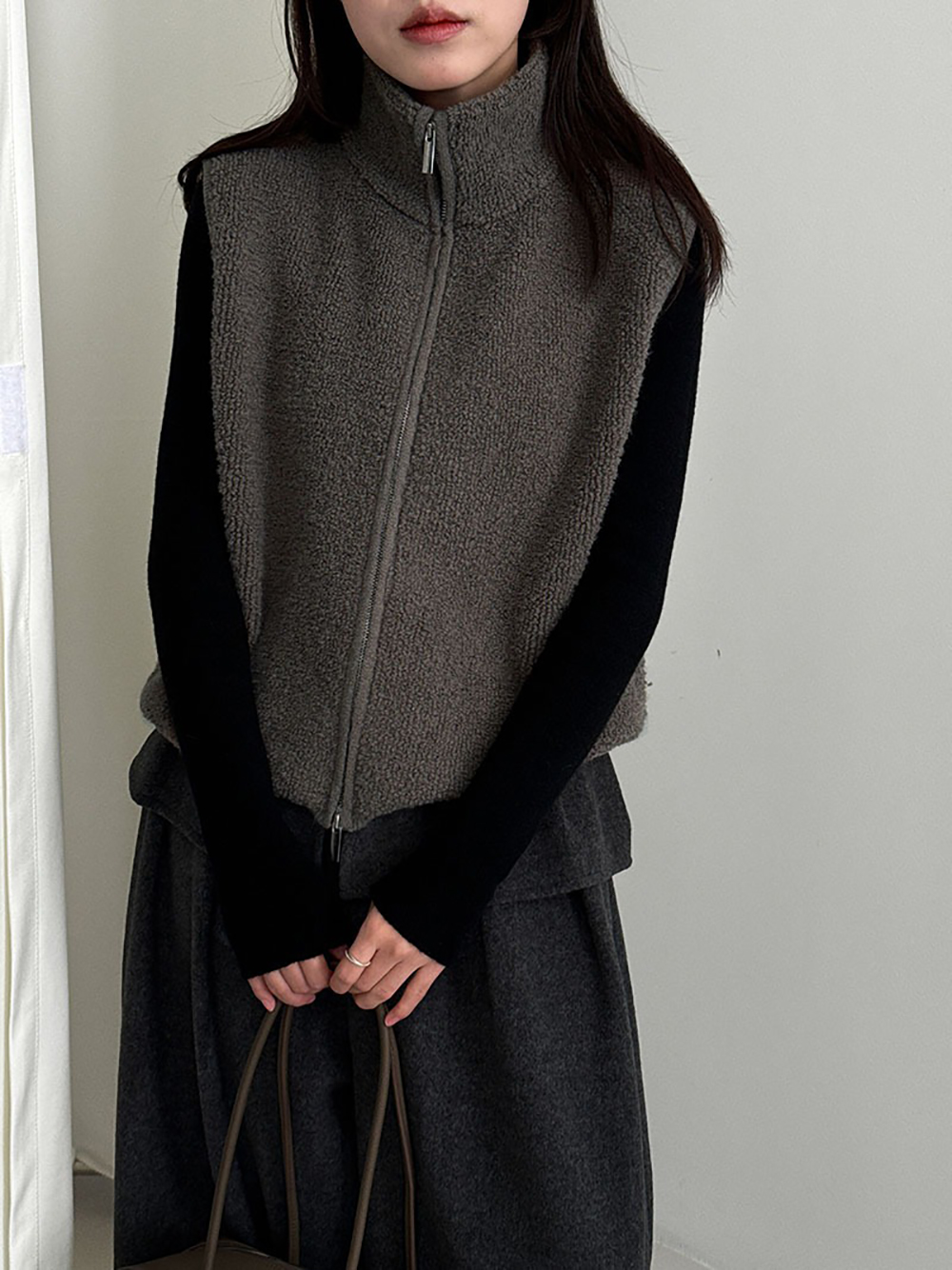針織羊毛立領背心外套