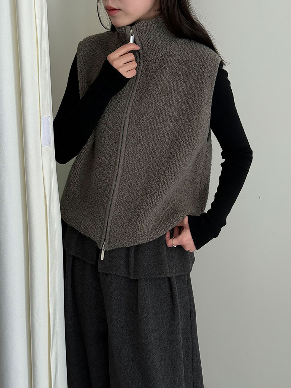 針織羊毛立領背心外套