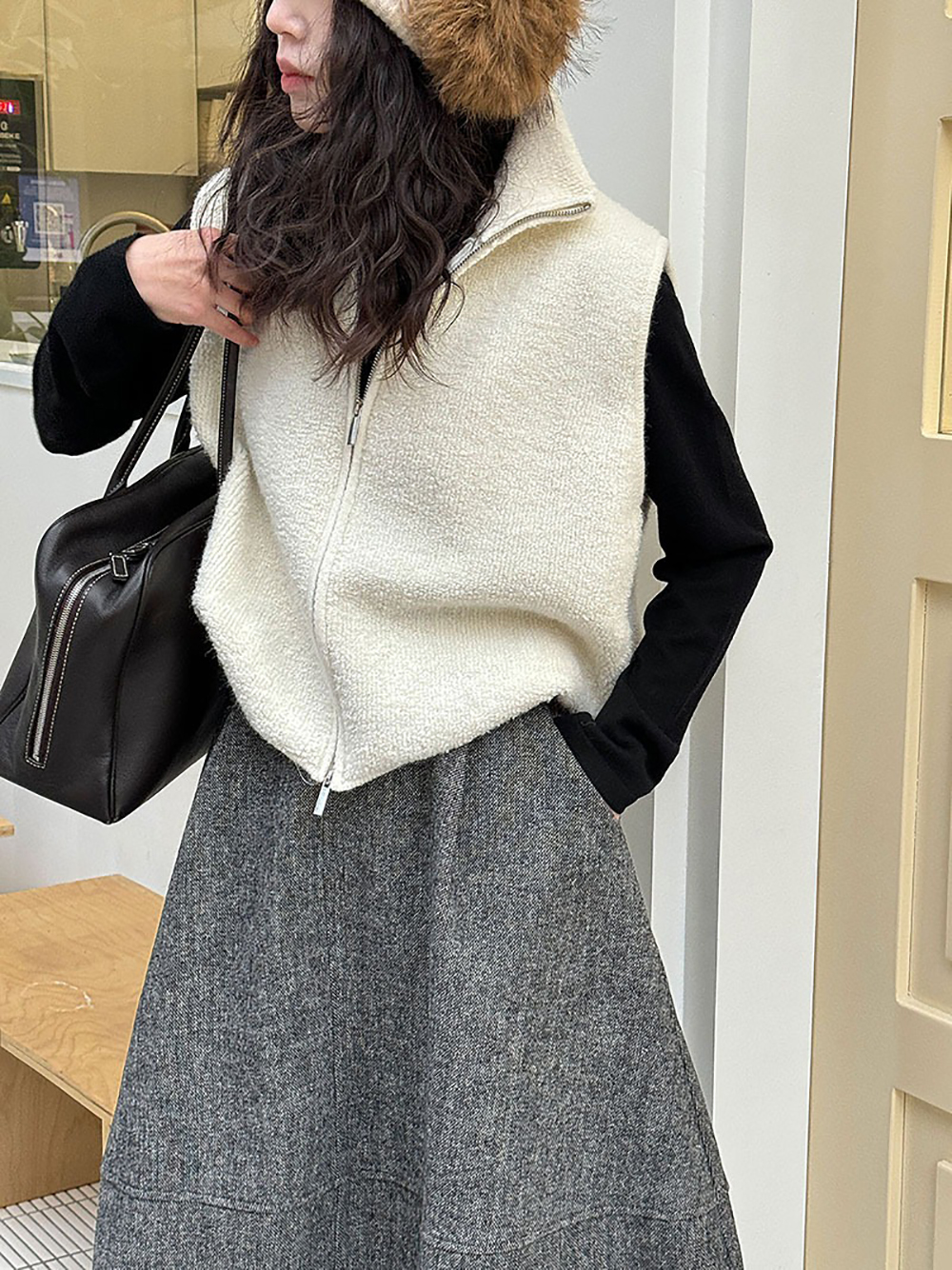 針織羊毛立領背心外套