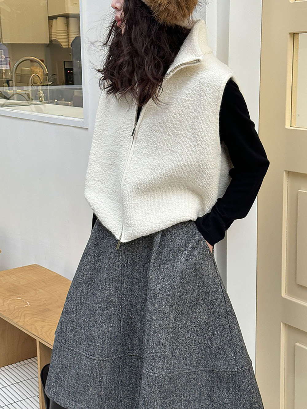 針織羊毛立領背心外套