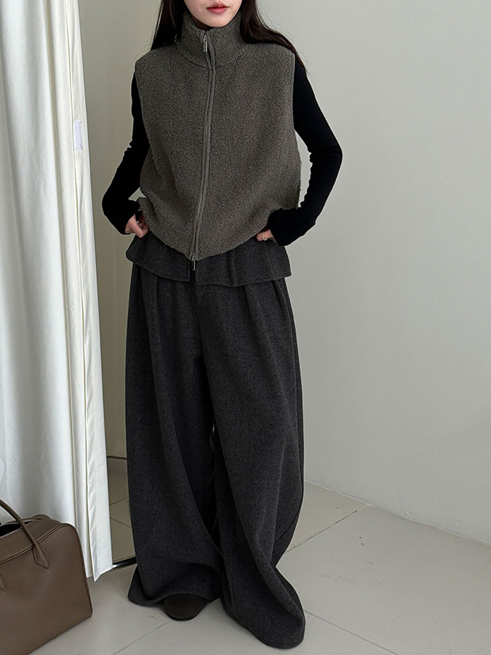 針織羊毛立領背心外套