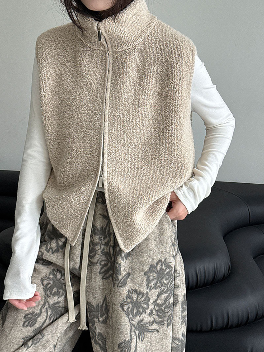 針織羊毛立領背心外套