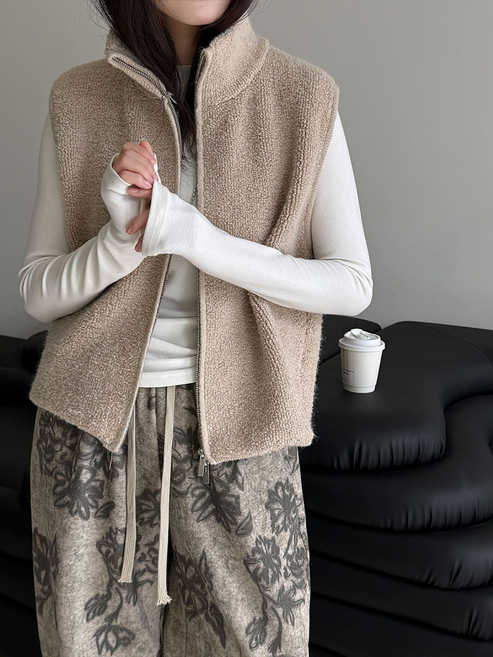 針織羊毛立領背心外套