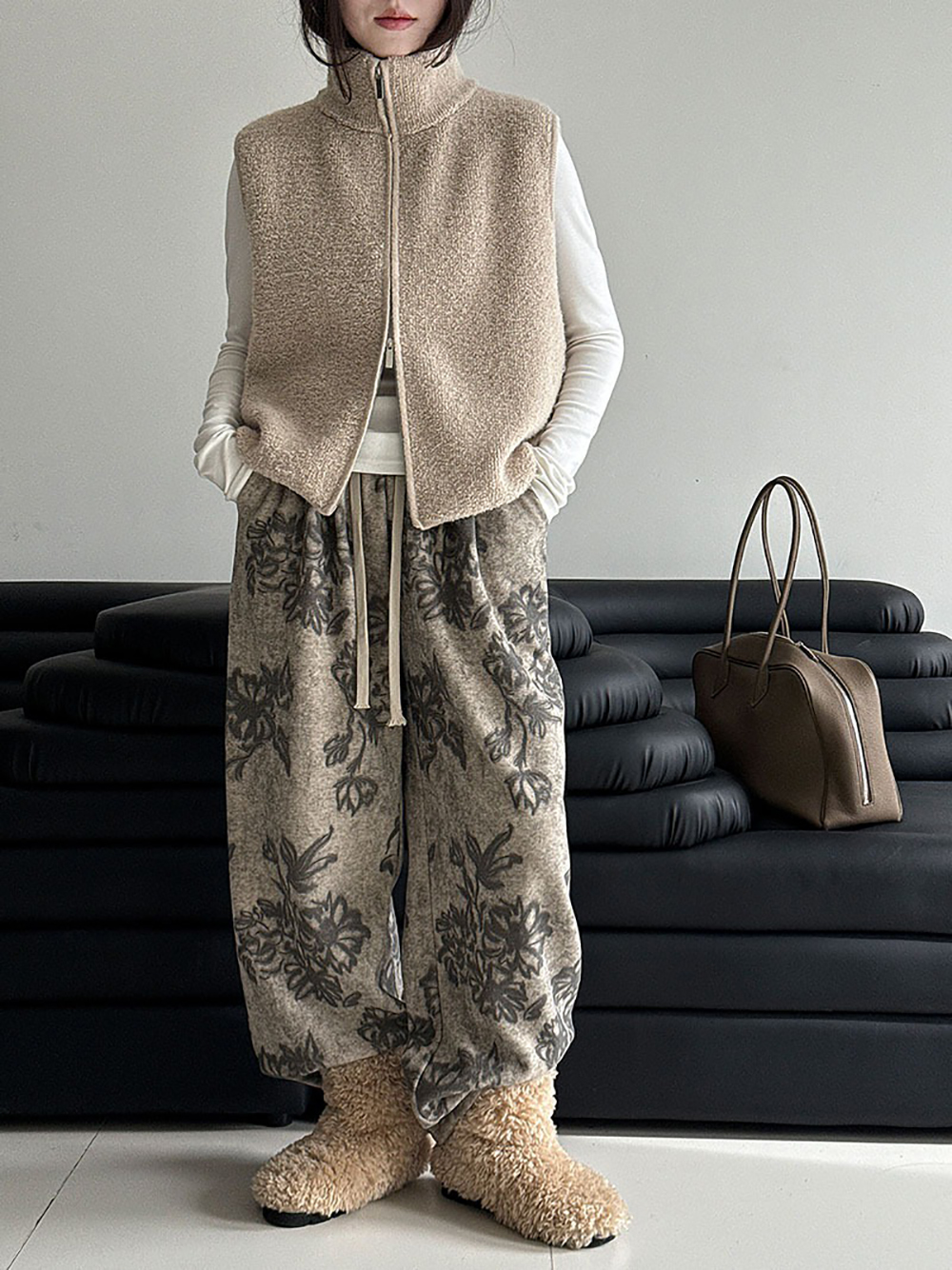 針織羊毛立領背心外套