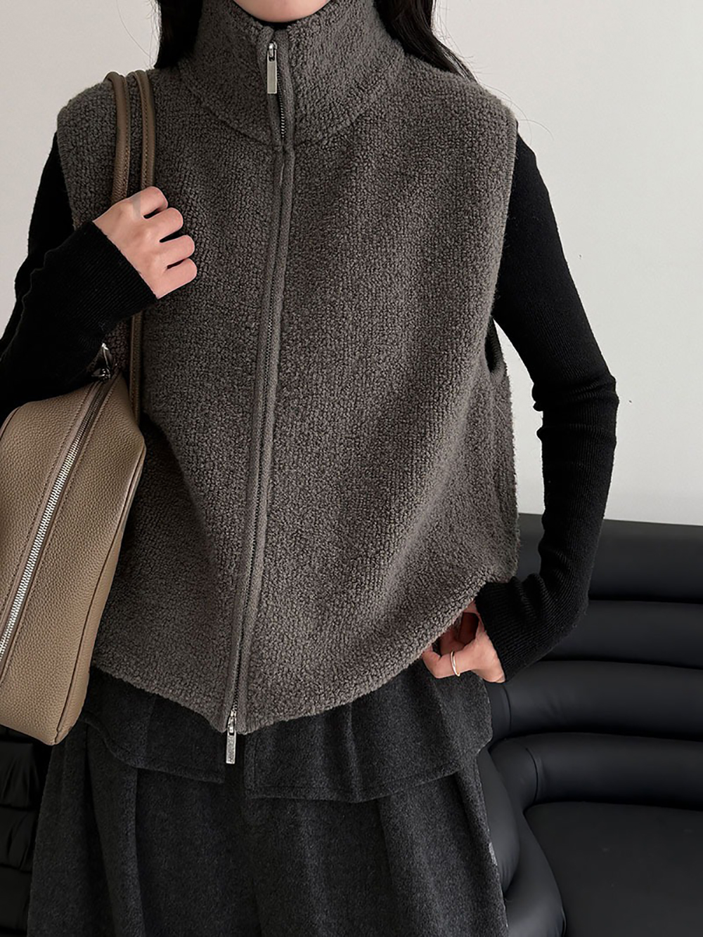 針織羊毛立領背心外套