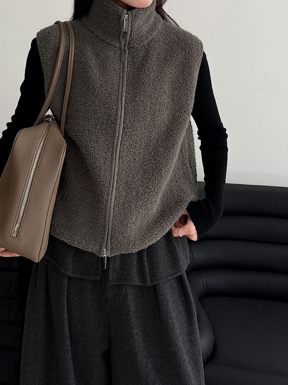 針織羊毛立領背心外套