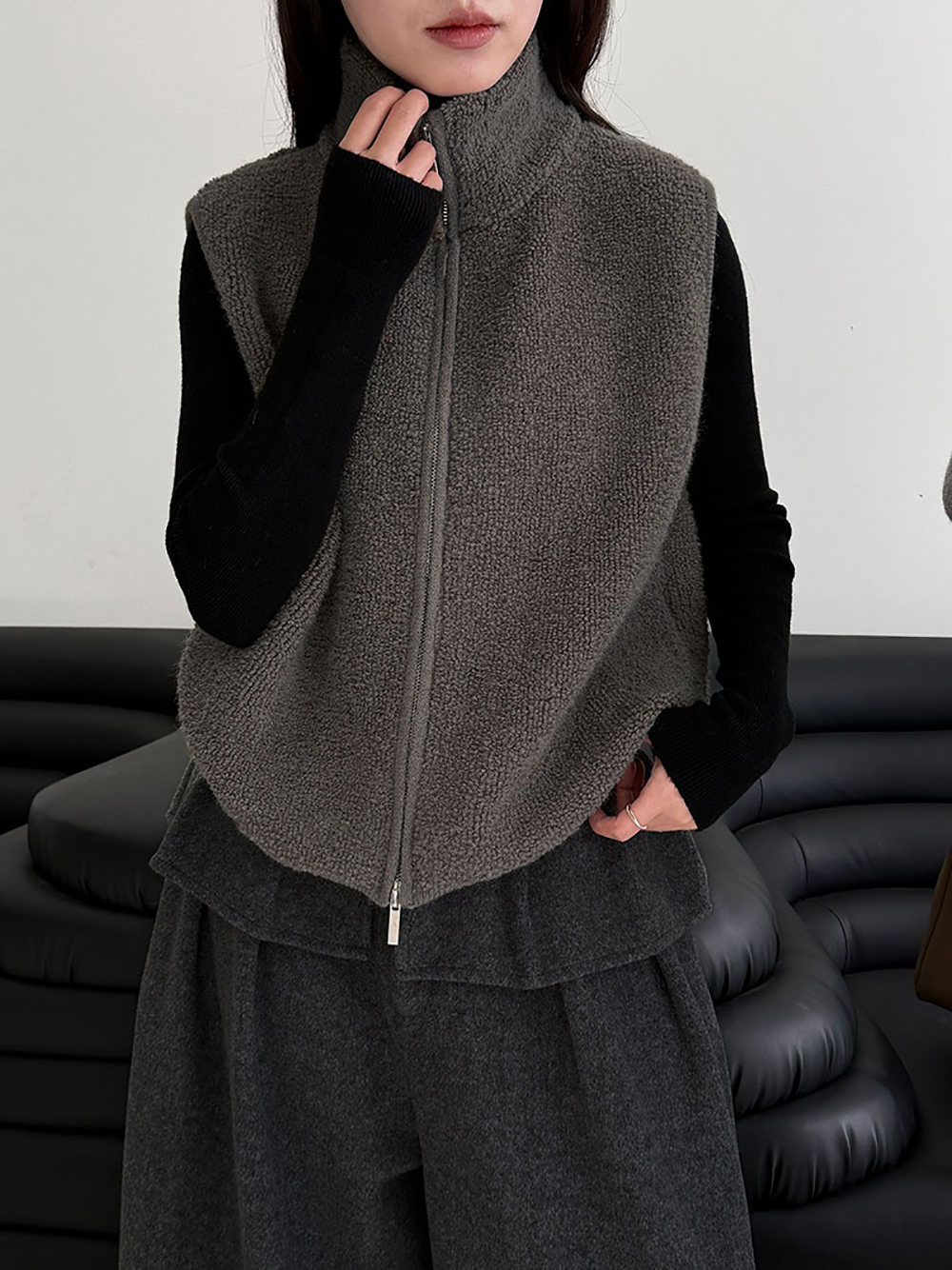 針織羊毛立領背心外套
