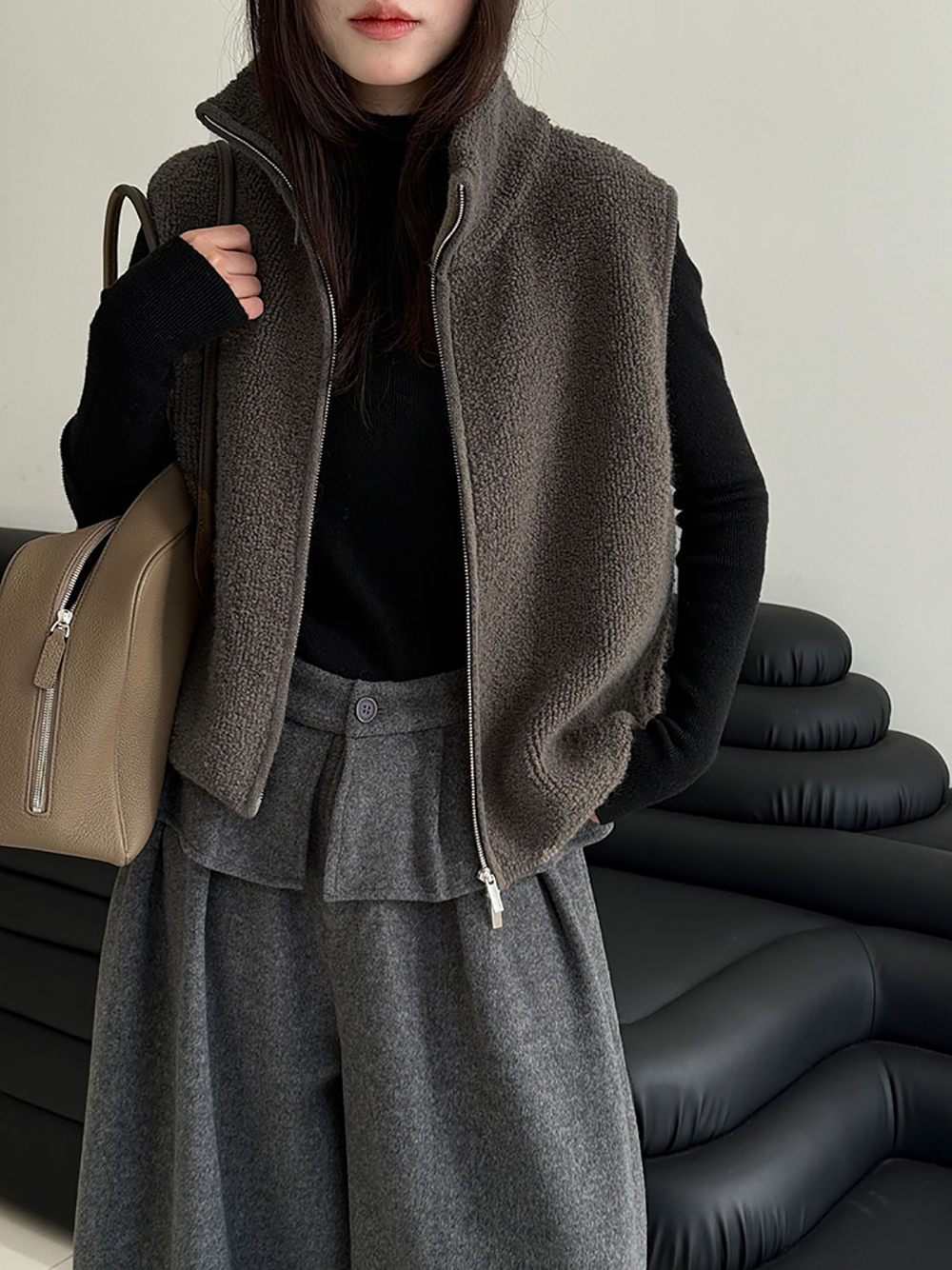 針織羊毛立領背心外套