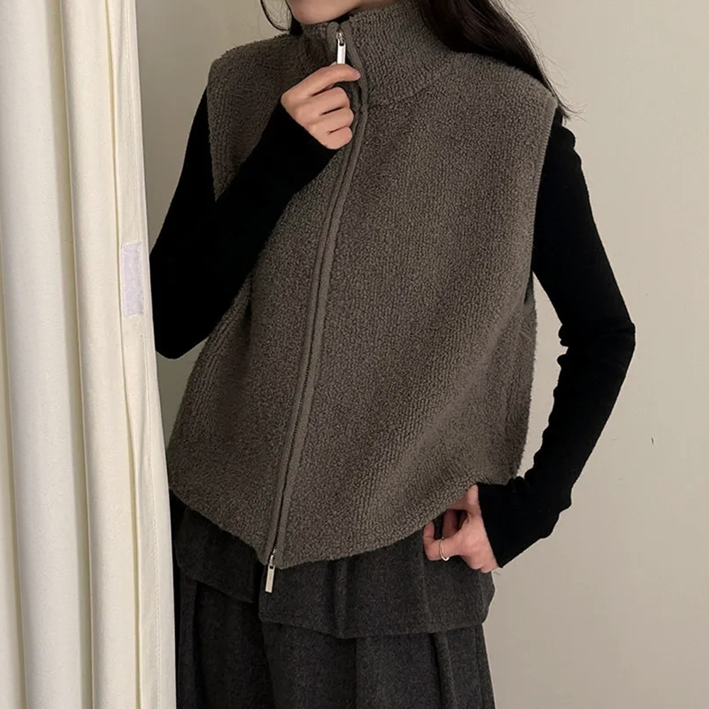 針織羊毛立領背心外套