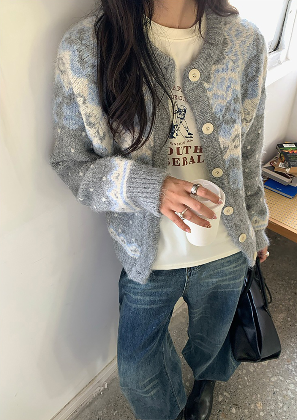 提花圖案針織毛衣外套