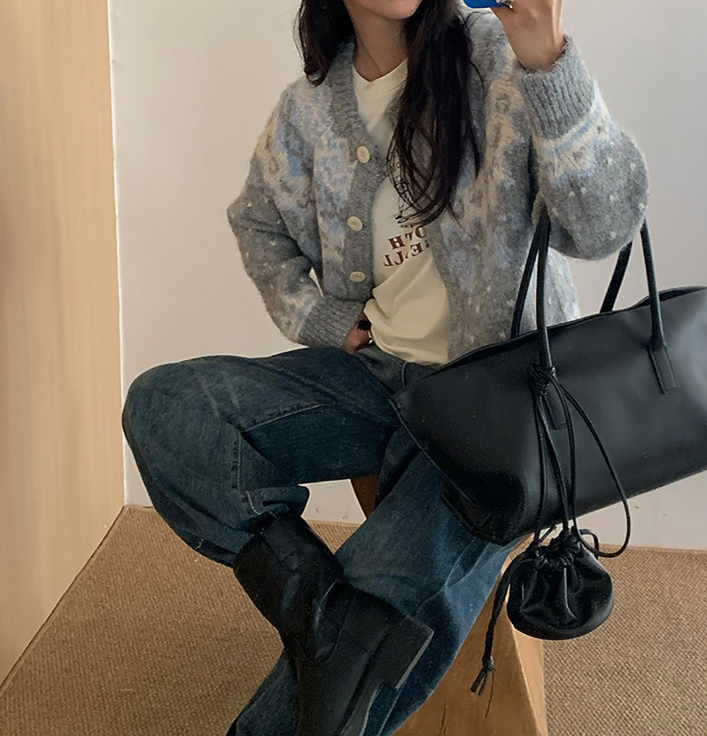 提花圖案針織毛衣外套