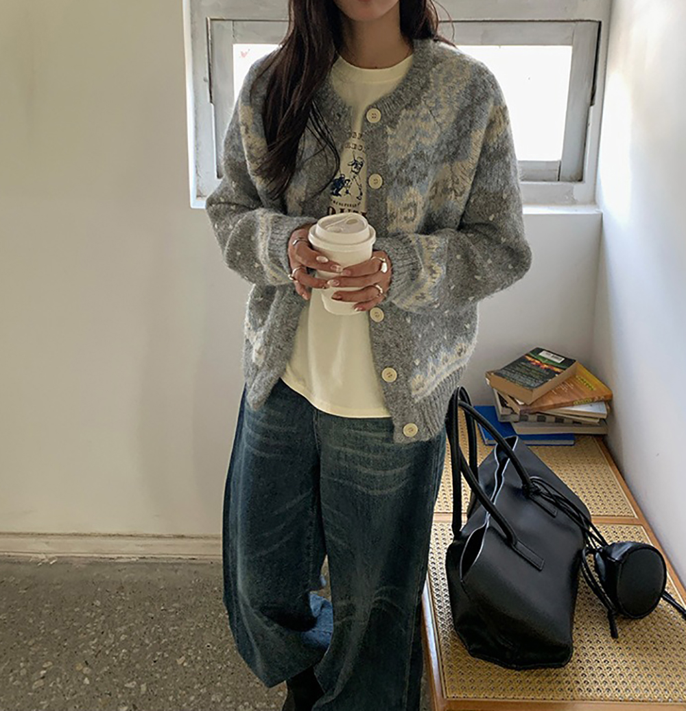 提花圖案針織毛衣外套