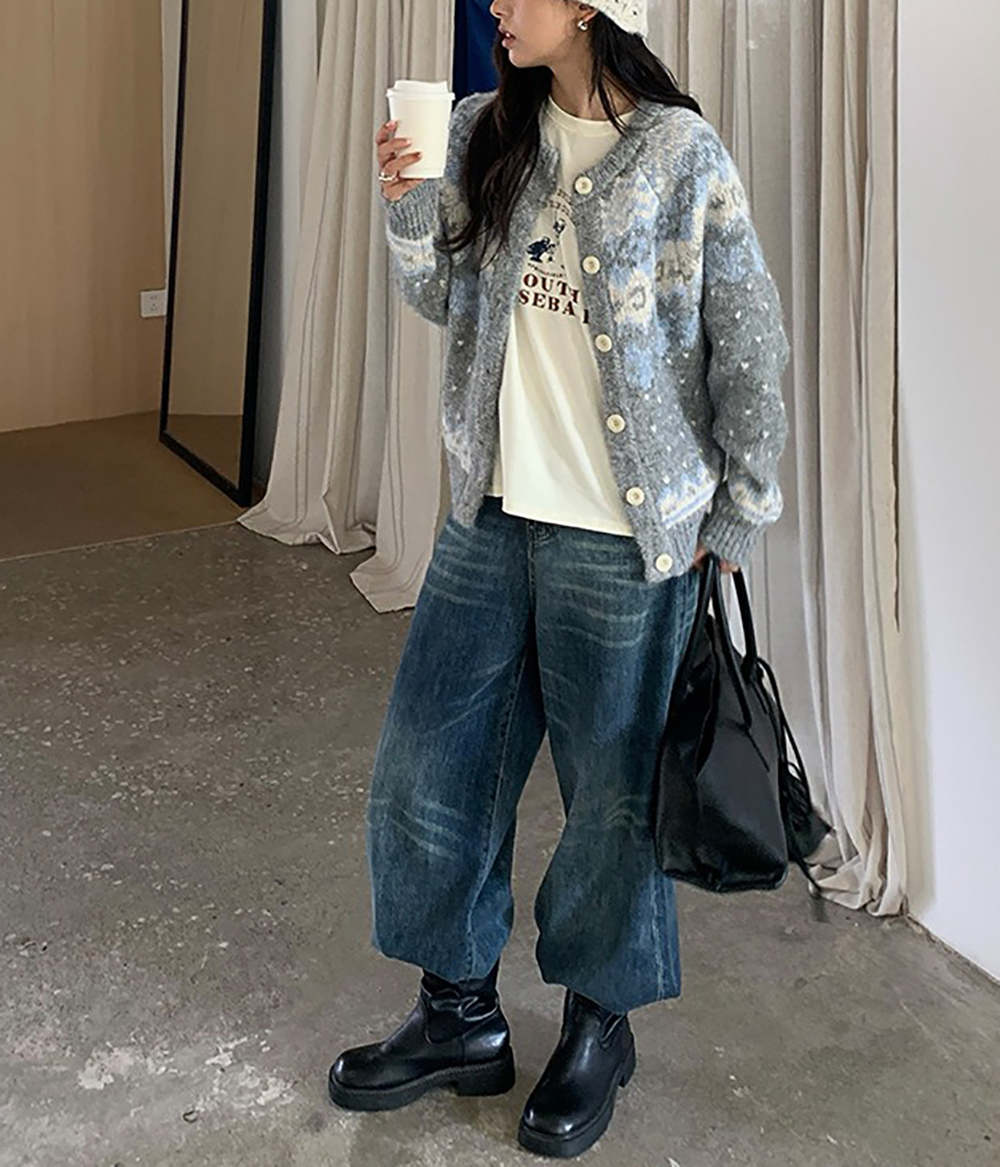 提花圖案針織毛衣外套