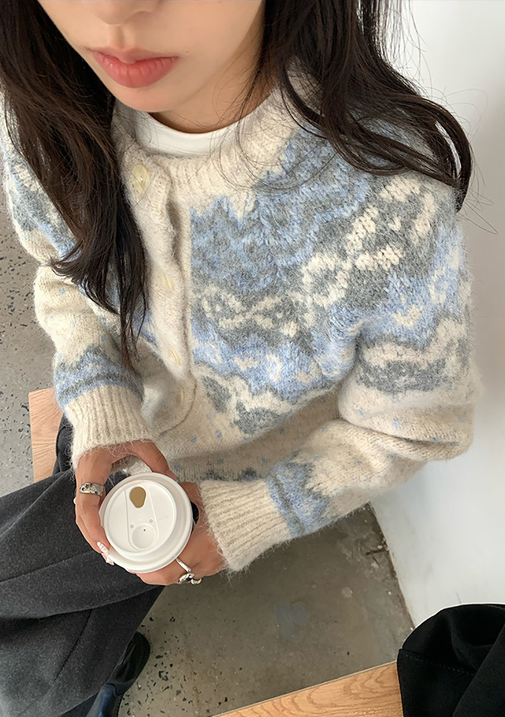 提花圖案針織毛衣外套