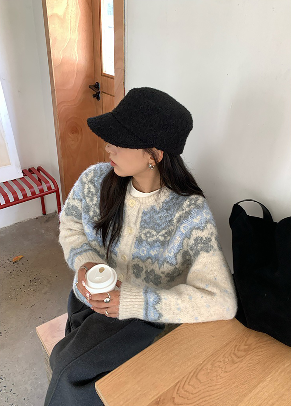 提花圖案針織毛衣外套