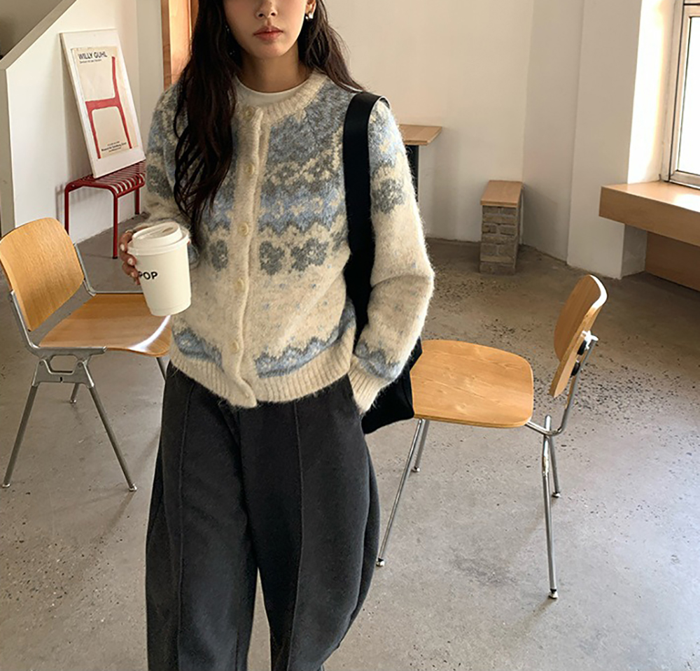 提花圖案針織毛衣外套