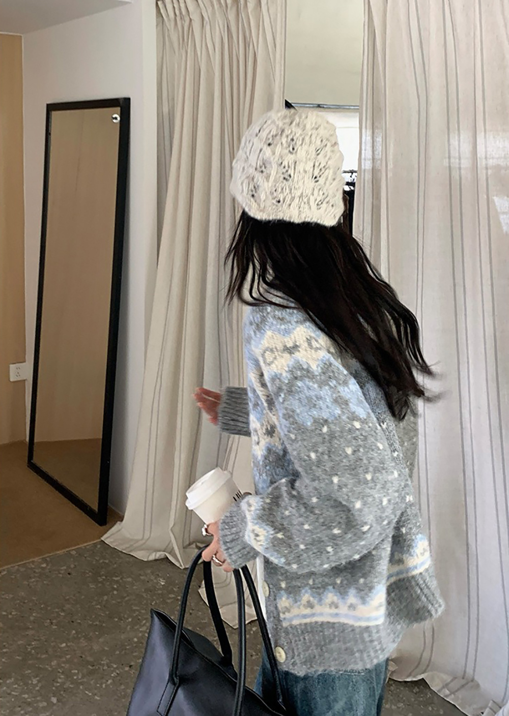 提花圖案針織毛衣外套