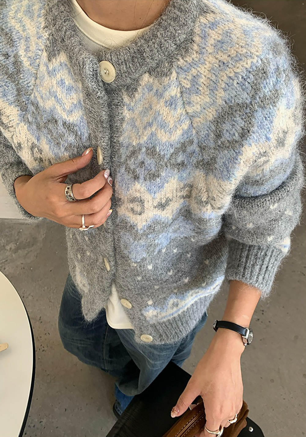 提花圖案針織毛衣外套