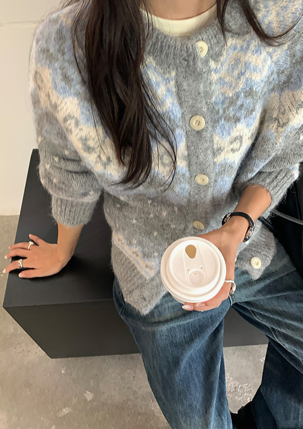 提花圖案針織毛衣外套