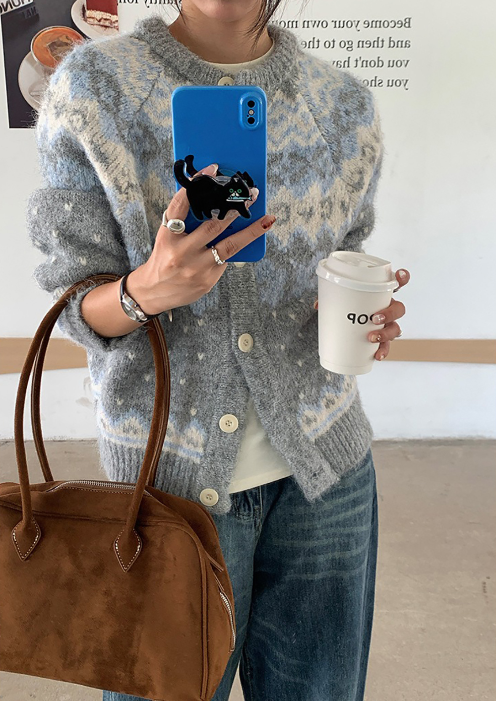 提花圖案針織毛衣外套