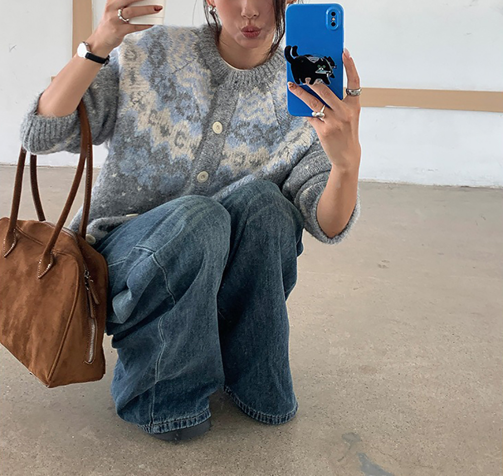 提花圖案針織毛衣外套