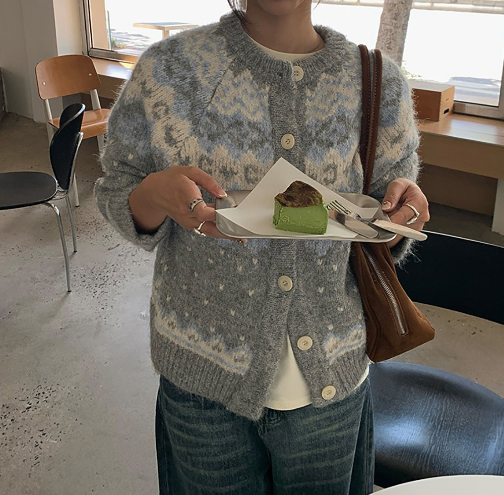 提花圖案針織毛衣外套