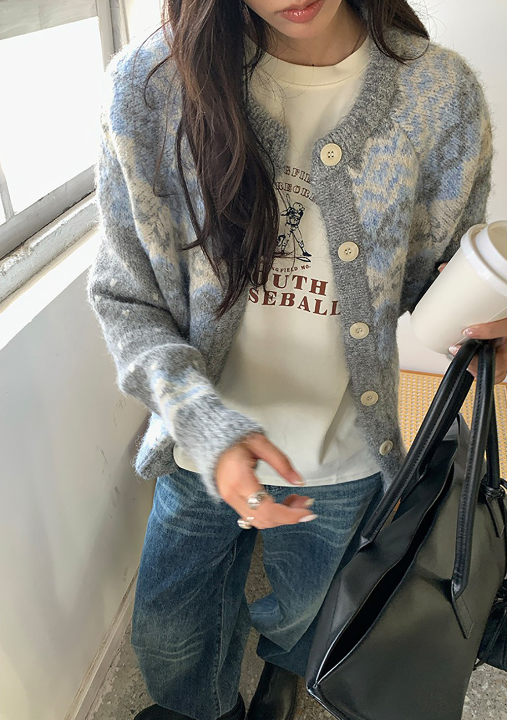 提花圖案針織毛衣外套