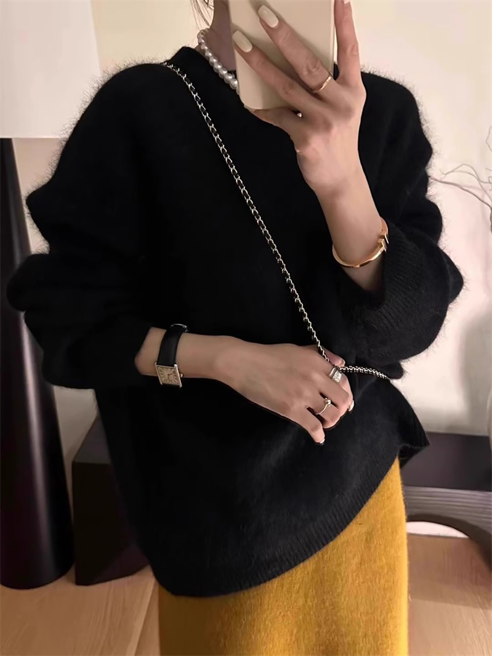 毛茸茸感圓領針織毛衣