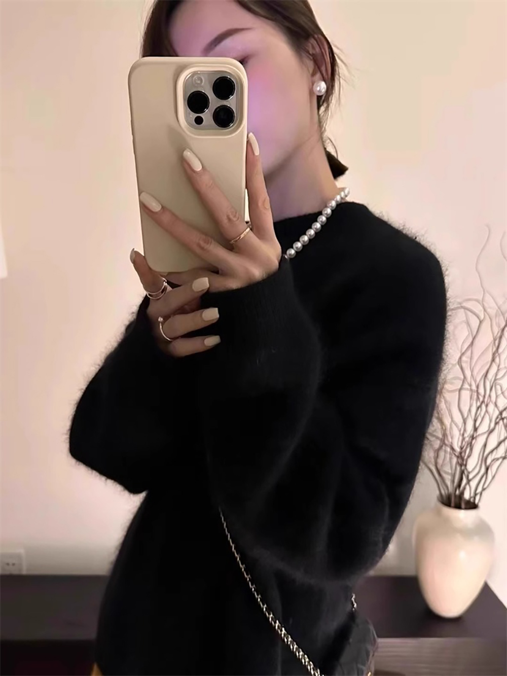 毛茸茸感圓領針織毛衣