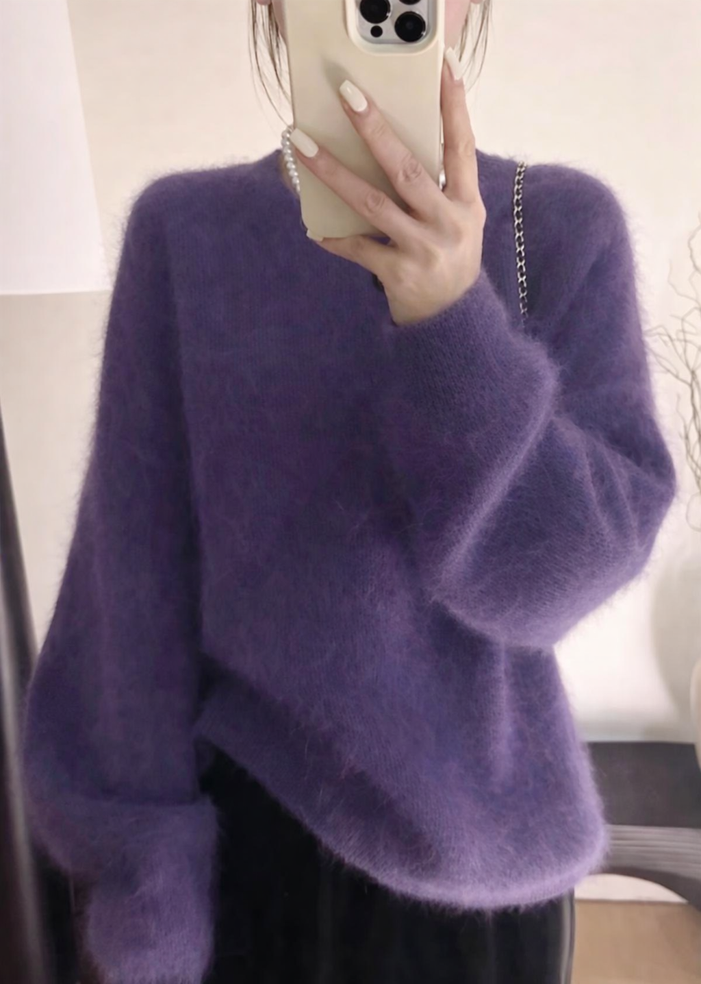 毛茸茸感圓領針織毛衣,針織,上衣,上身,毛衣,氣質