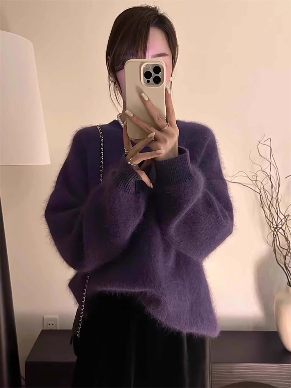 毛茸茸感圓領針織毛衣