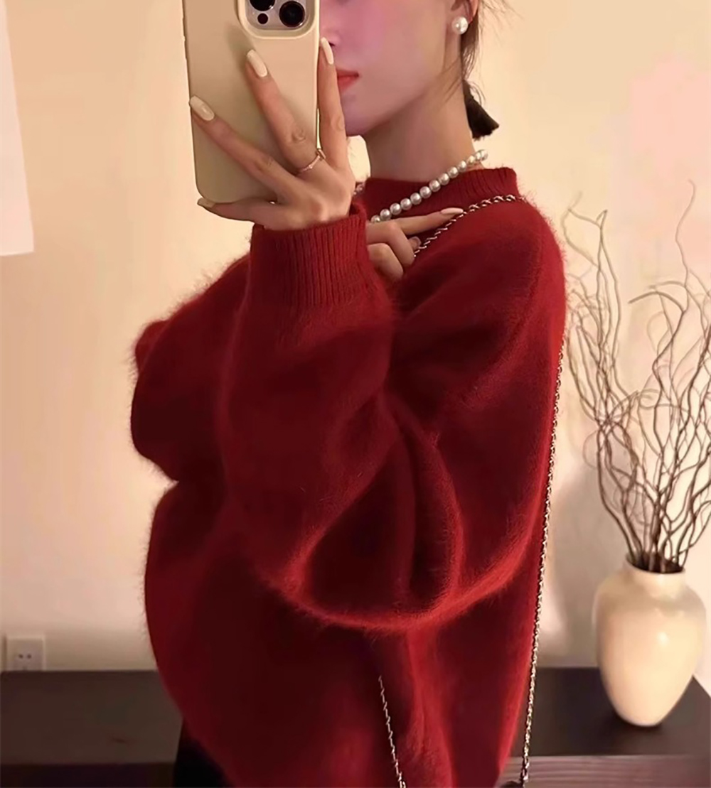 毛茸茸感圓領針織毛衣