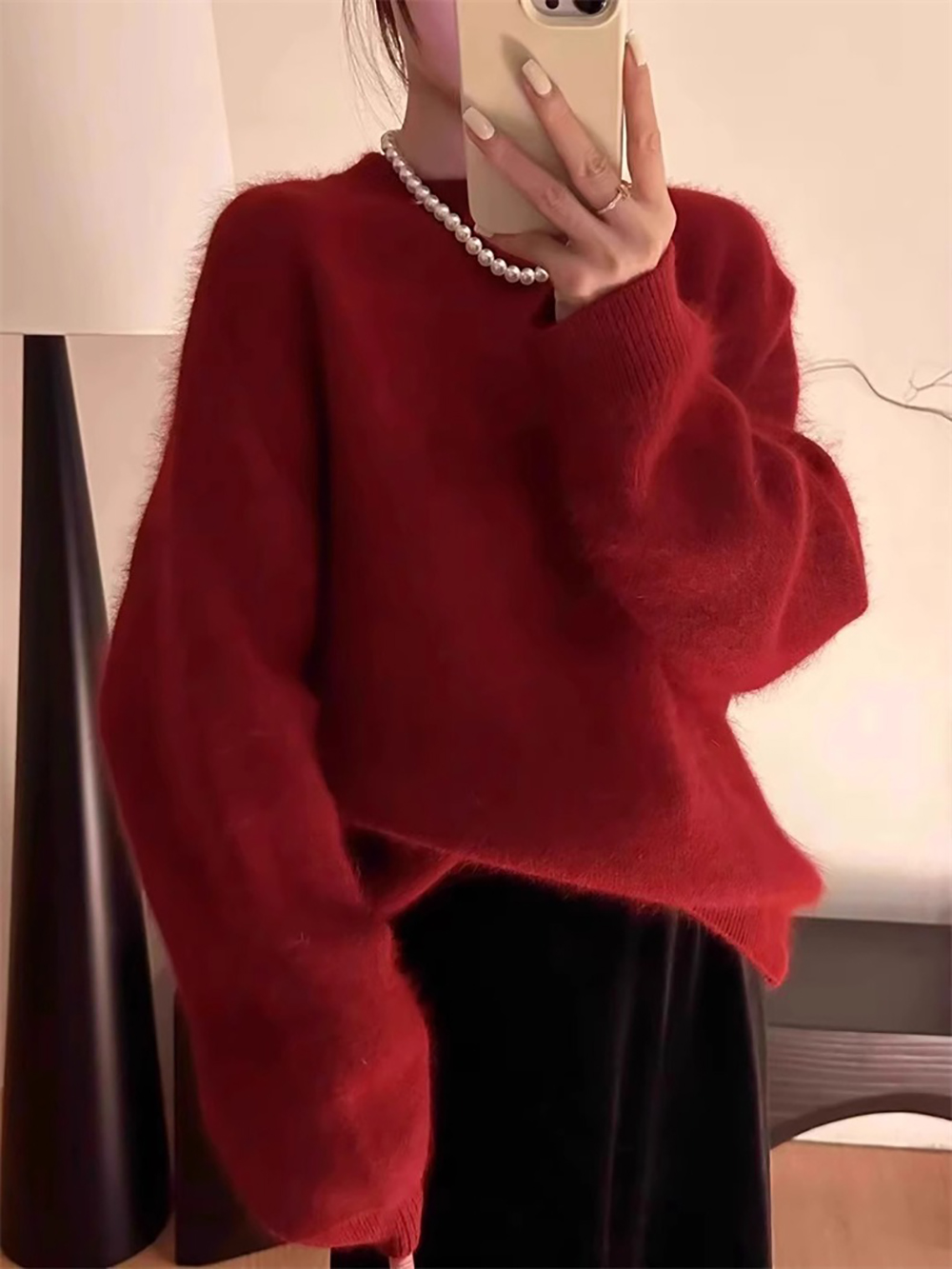 毛茸茸感圓領針織毛衣,針織,上衣,上身,毛衣,氣質