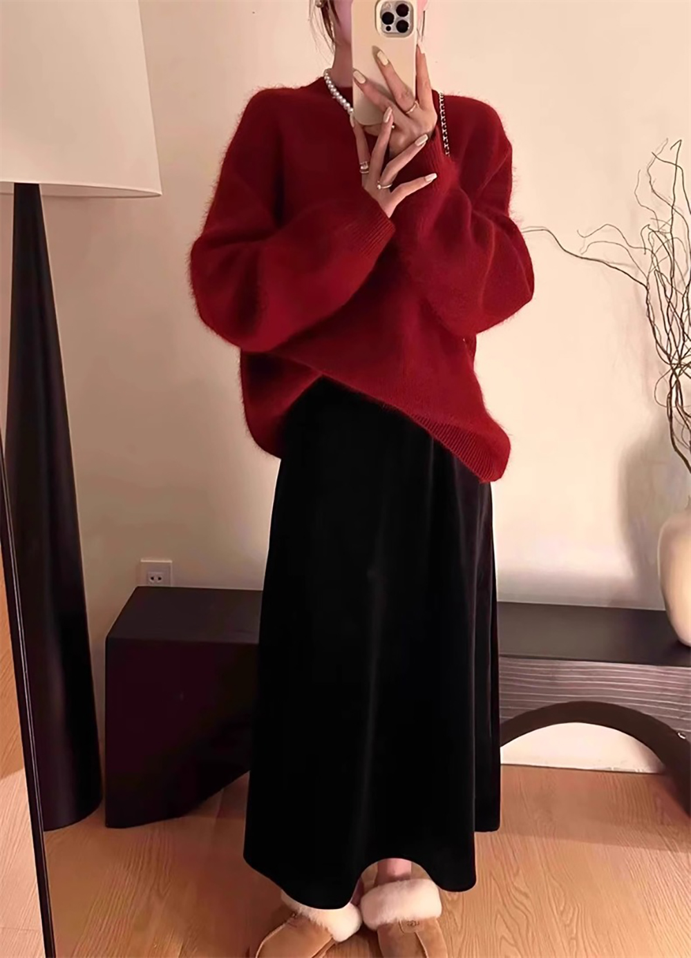 毛茸茸感圓領針織毛衣