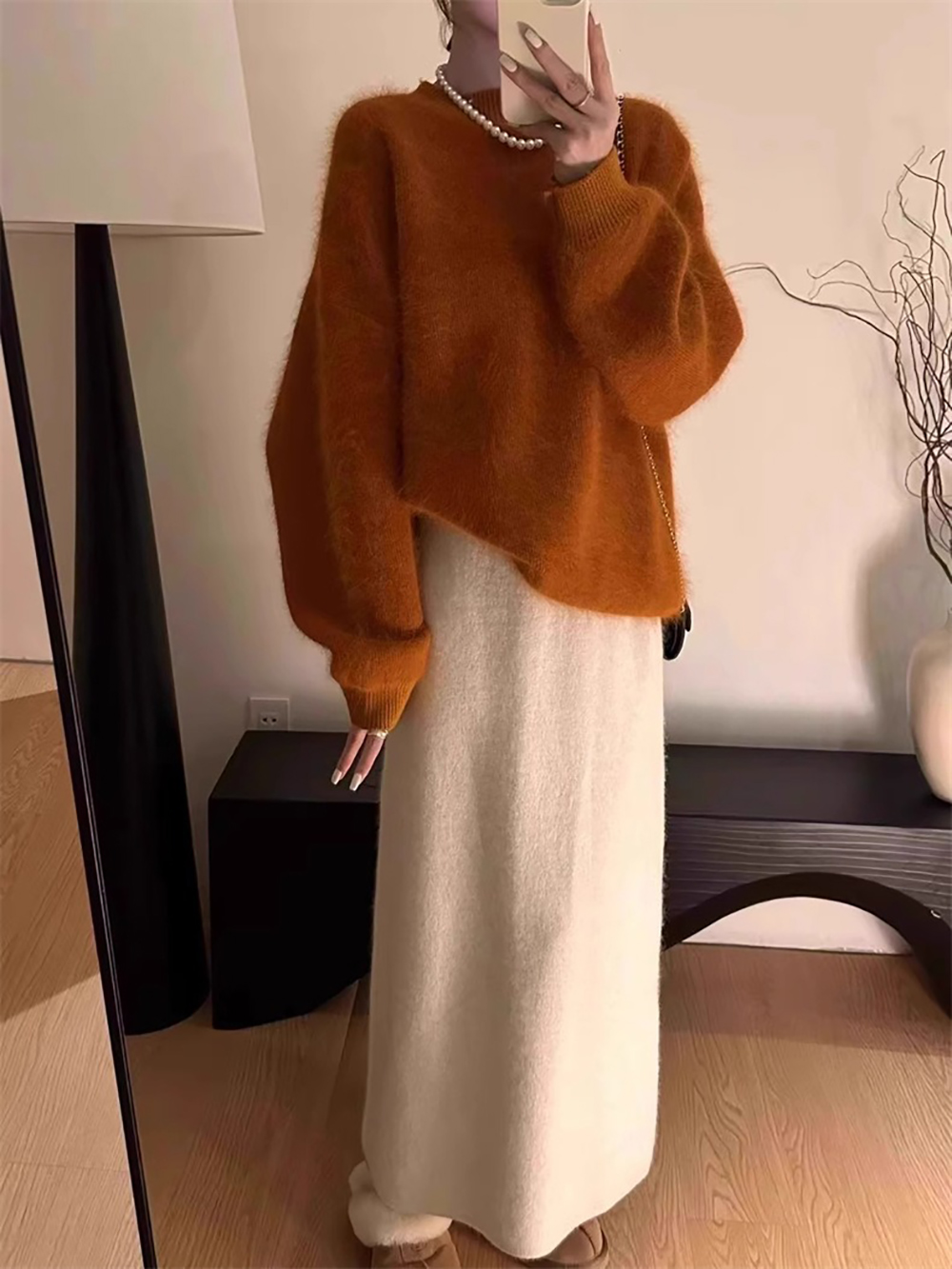 毛茸茸感圓領針織毛衣