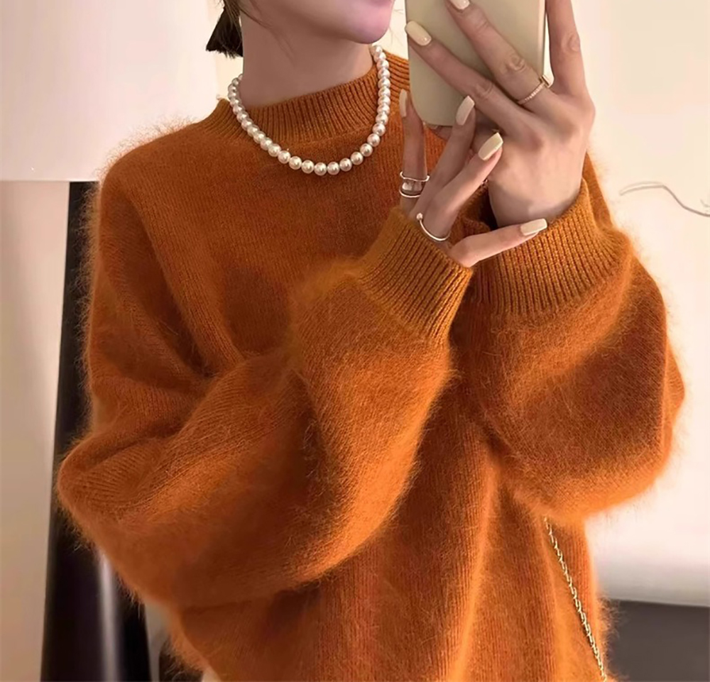 毛茸茸感圓領針織毛衣