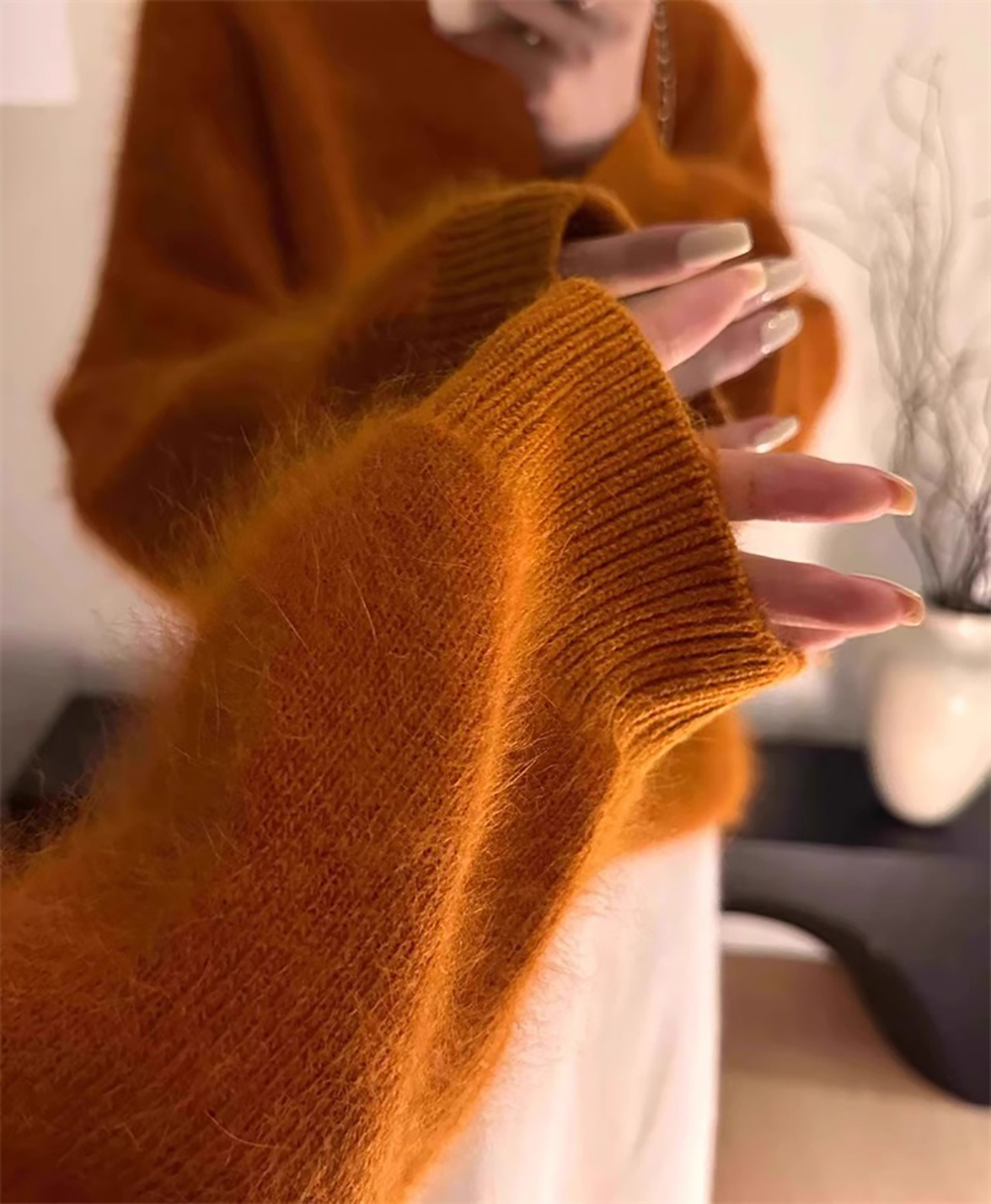 毛茸茸感圓領針織毛衣