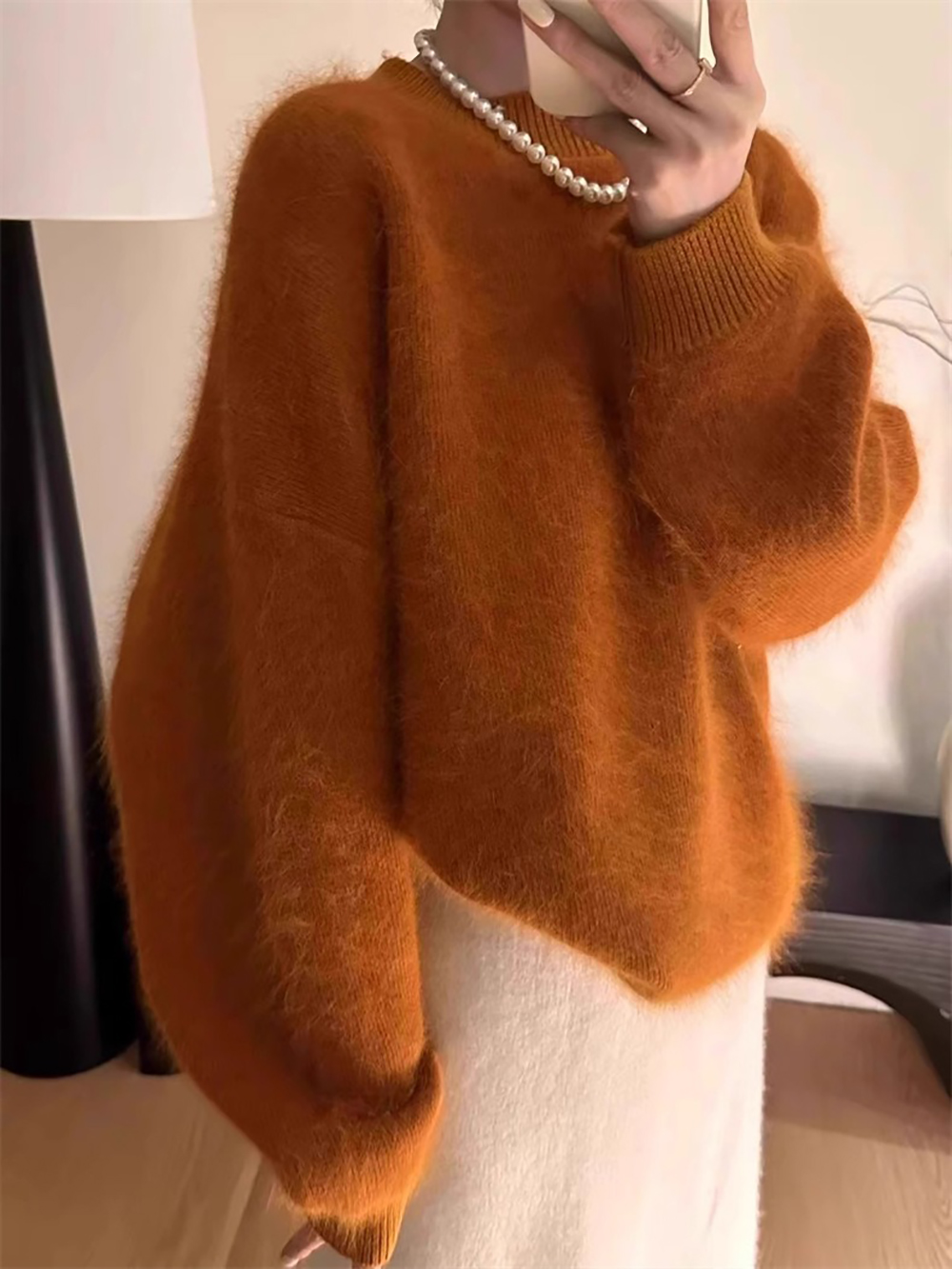 毛茸茸感圓領針織毛衣