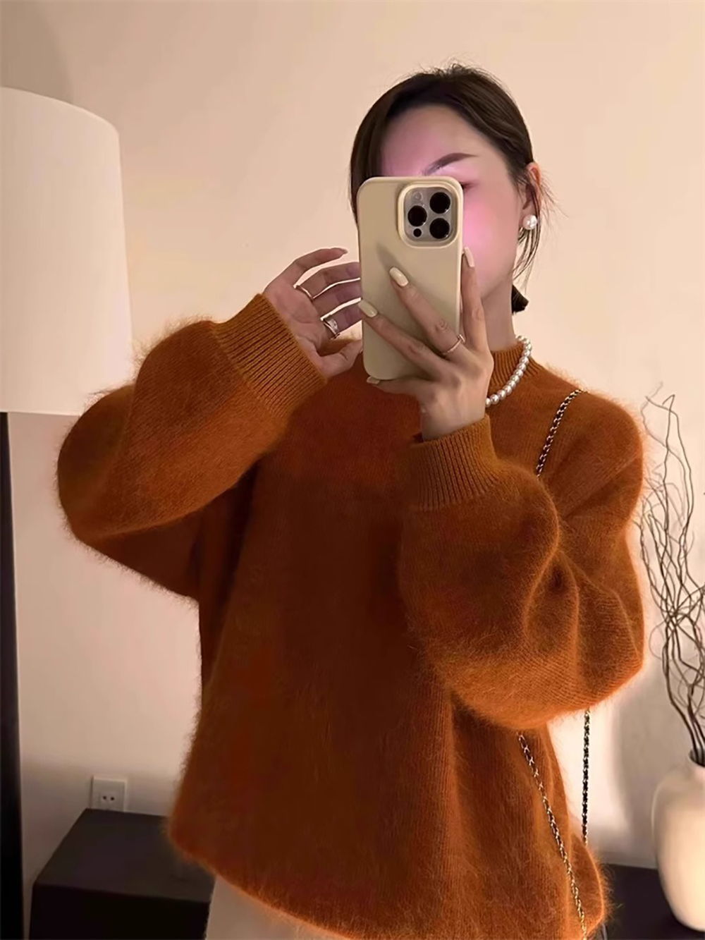 毛茸茸感圓領針織毛衣