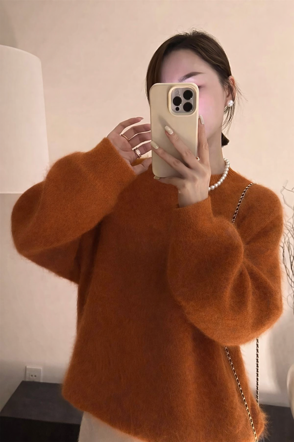 毛茸茸感圓領針織毛衣,針織,上衣,上身,毛衣,氣質