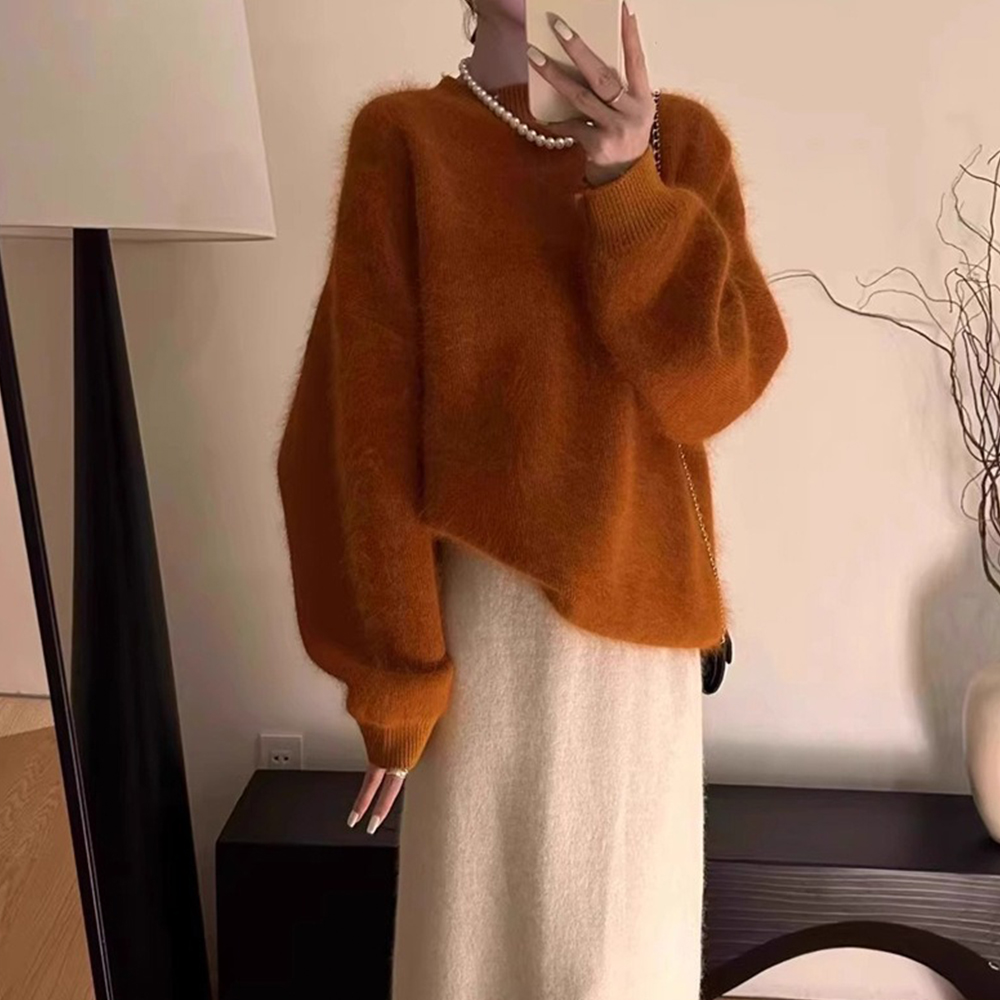 毛茸茸感圓領針織毛衣