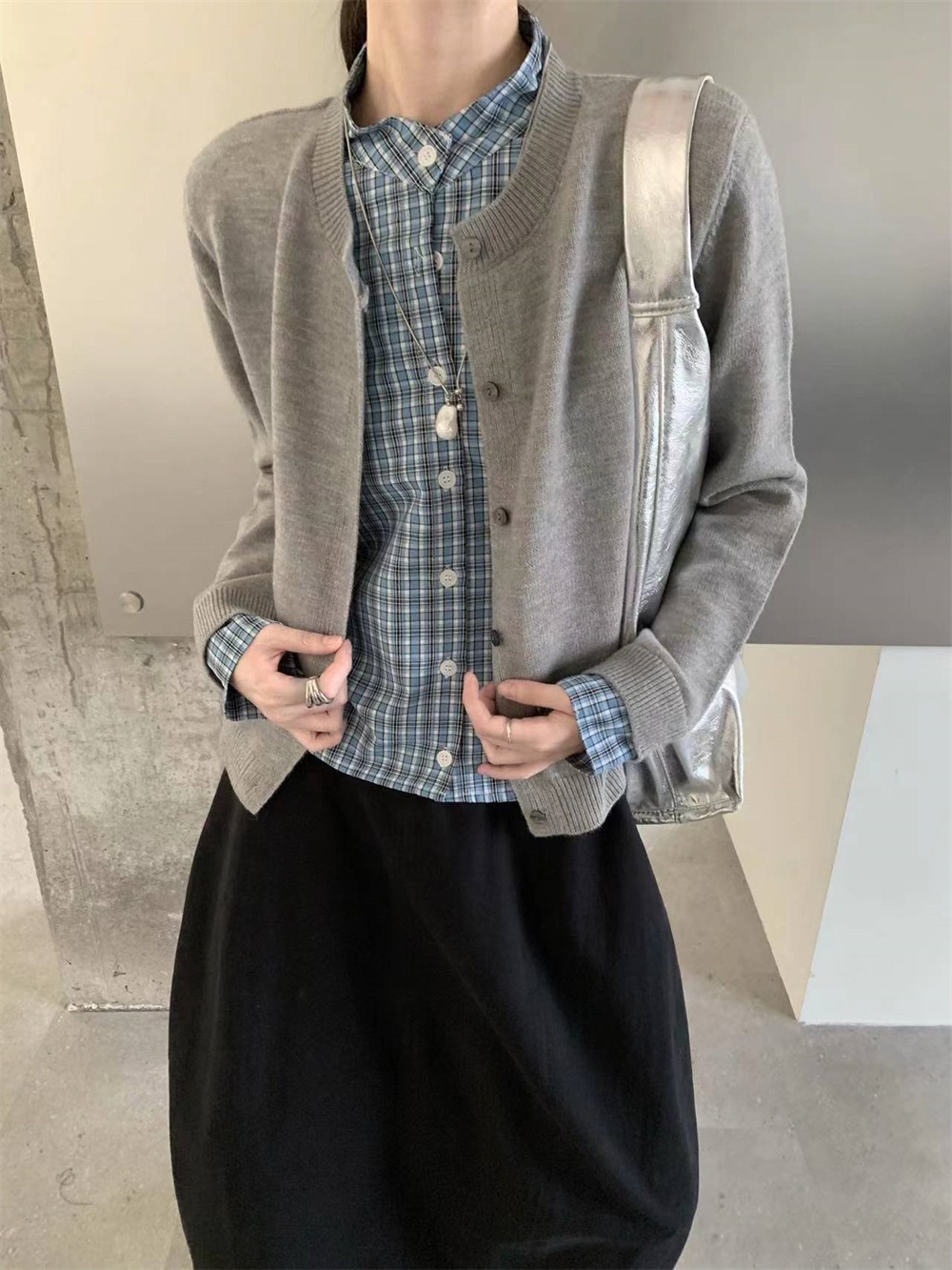 假兩件拼接針織外套