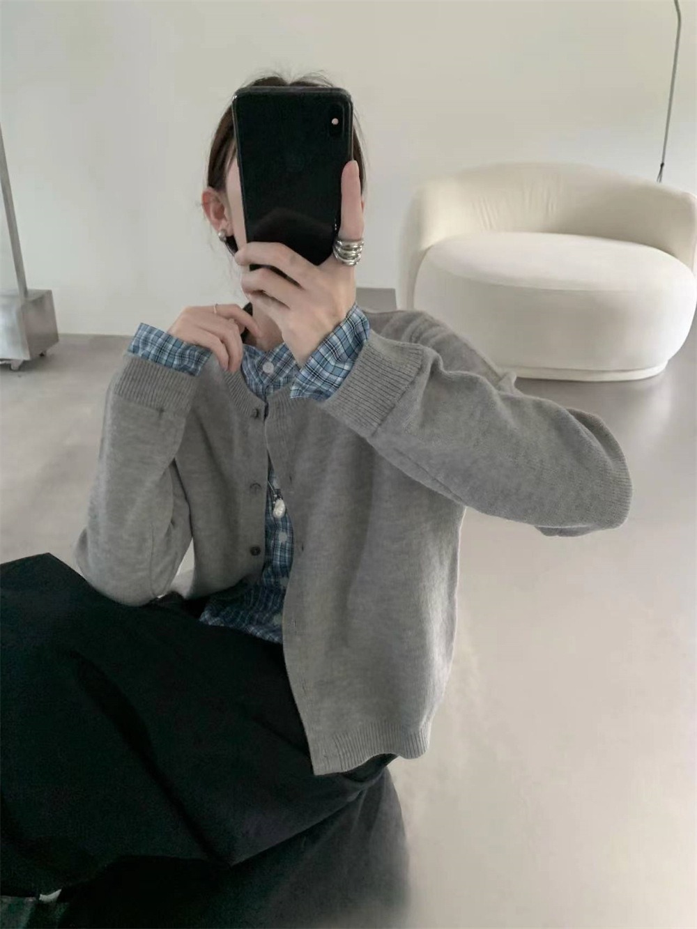 假兩件拼接針織外套