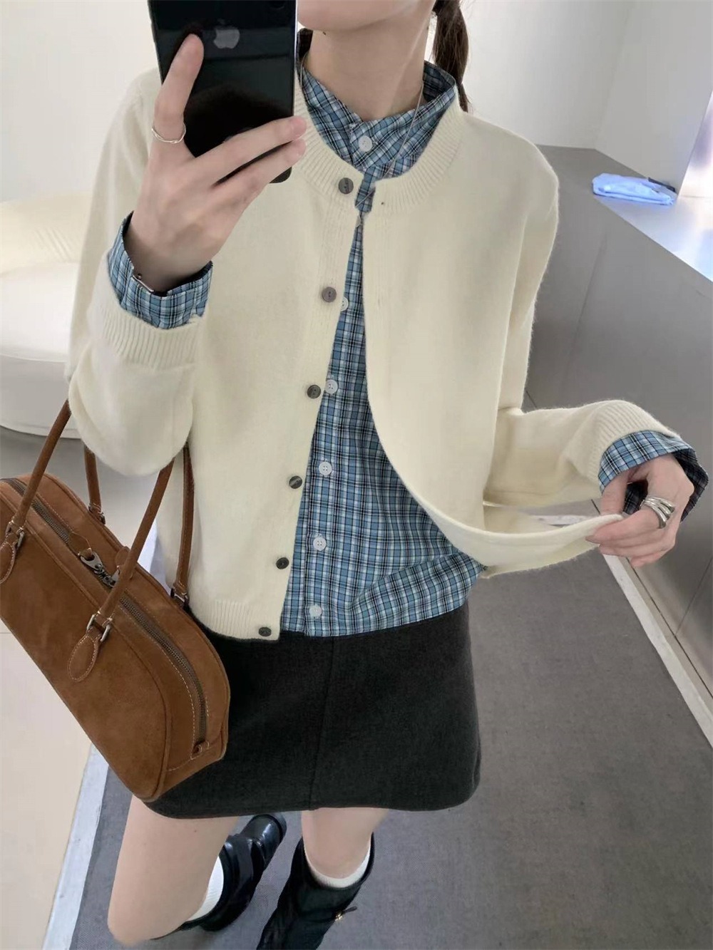 假兩件拼接針織外套