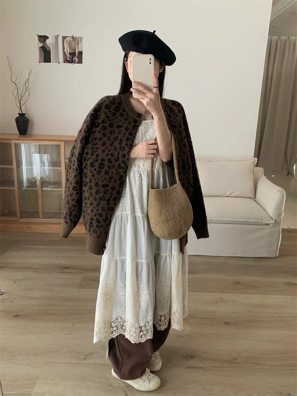 復古豹紋排釦針織外套