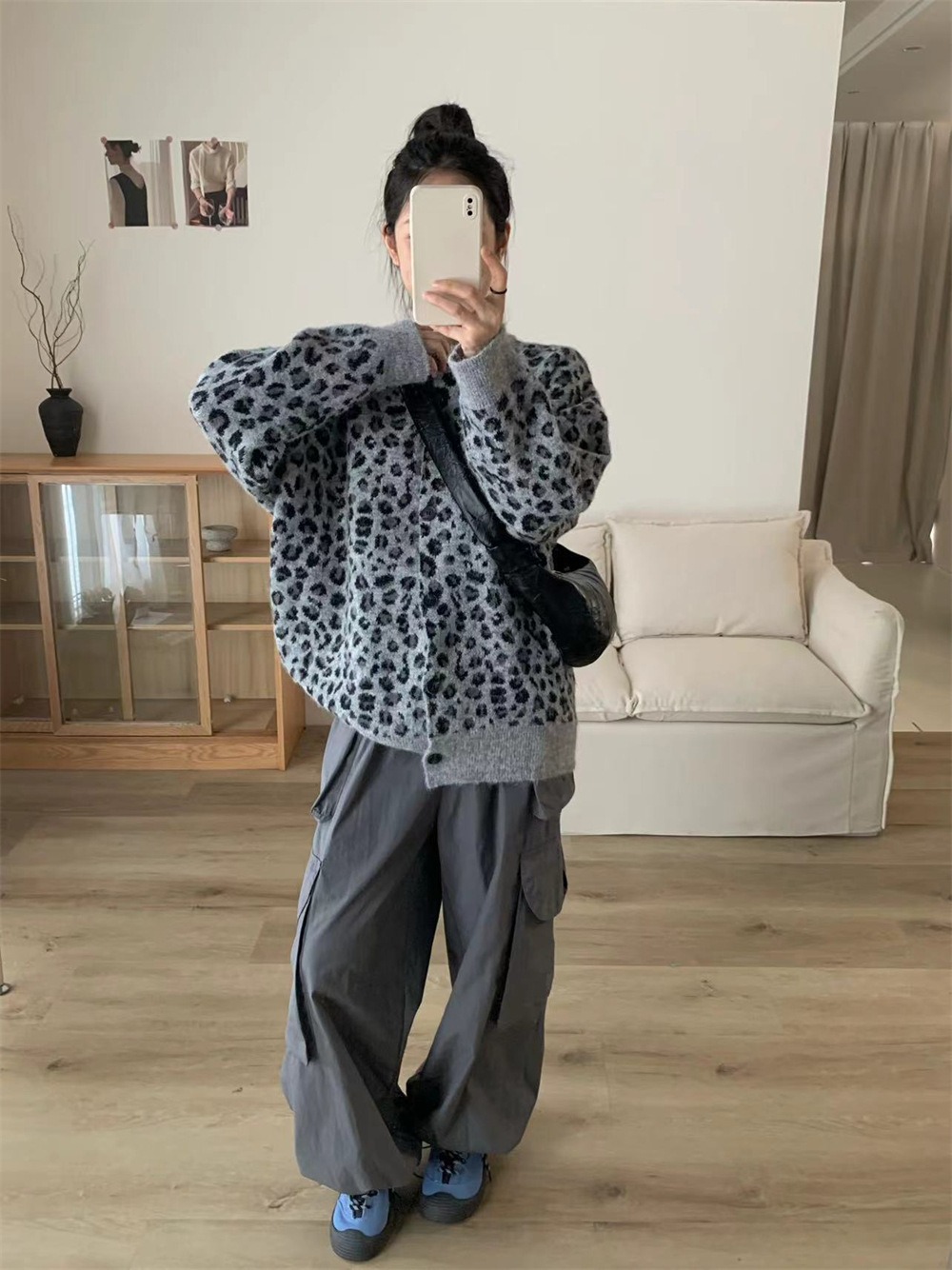 復古豹紋排釦針織外套